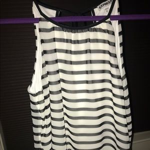Express Black/White Striped Sleeveless Shirt.